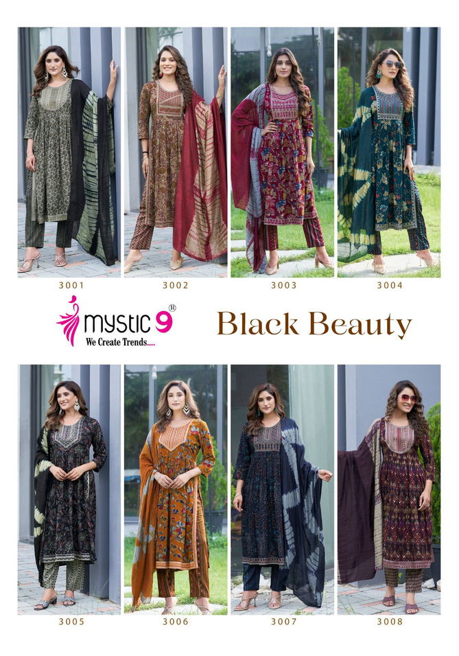 Black Beauty Vol 3 By Mystic 9 Rayon Printed Kurti With Bottom Dupatta Wholesale Shop In Surat
